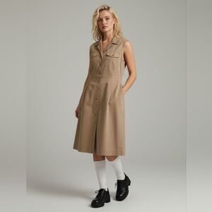 Peter Nygard Sleeveless Tan Button-Up Dress